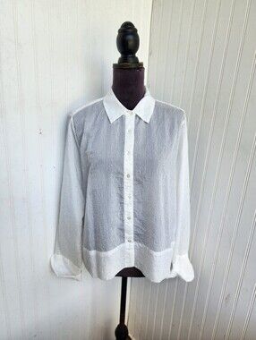 NWOT Modern Works Womens Button Up Shirt Flowy Oversized White Studded Nylon XL